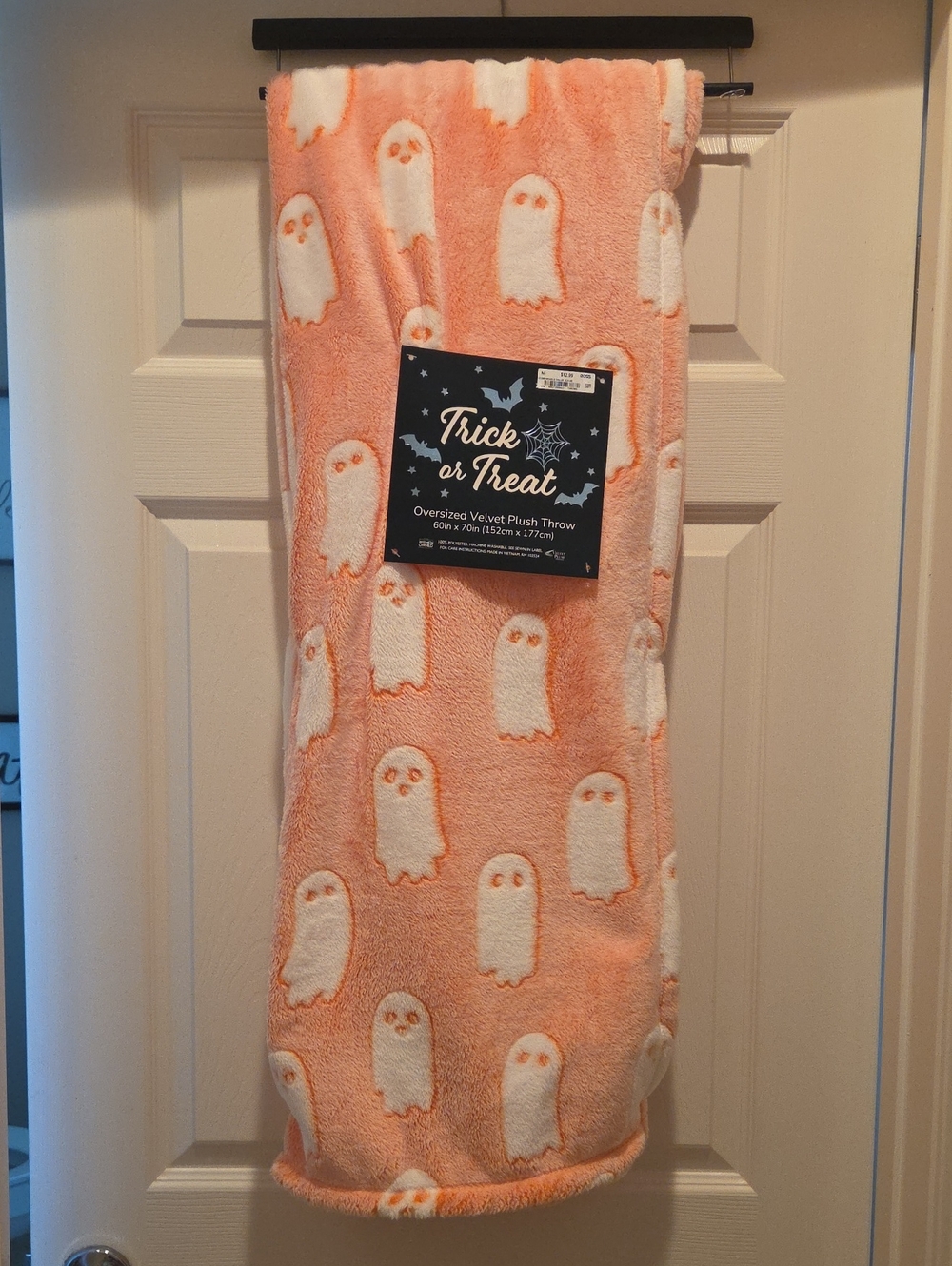 Trick or Treat Peach Ghost  Blanket - Cozy Velvet Plush